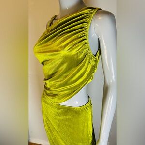 Faux Velvet midi stretch dress. Lime green